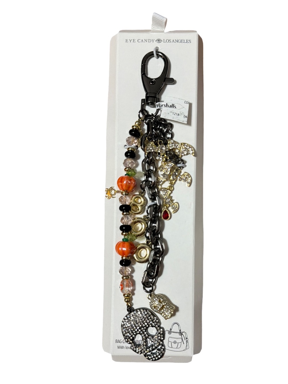 eye candy Black, Gold & Orange Skull Charm Keyring